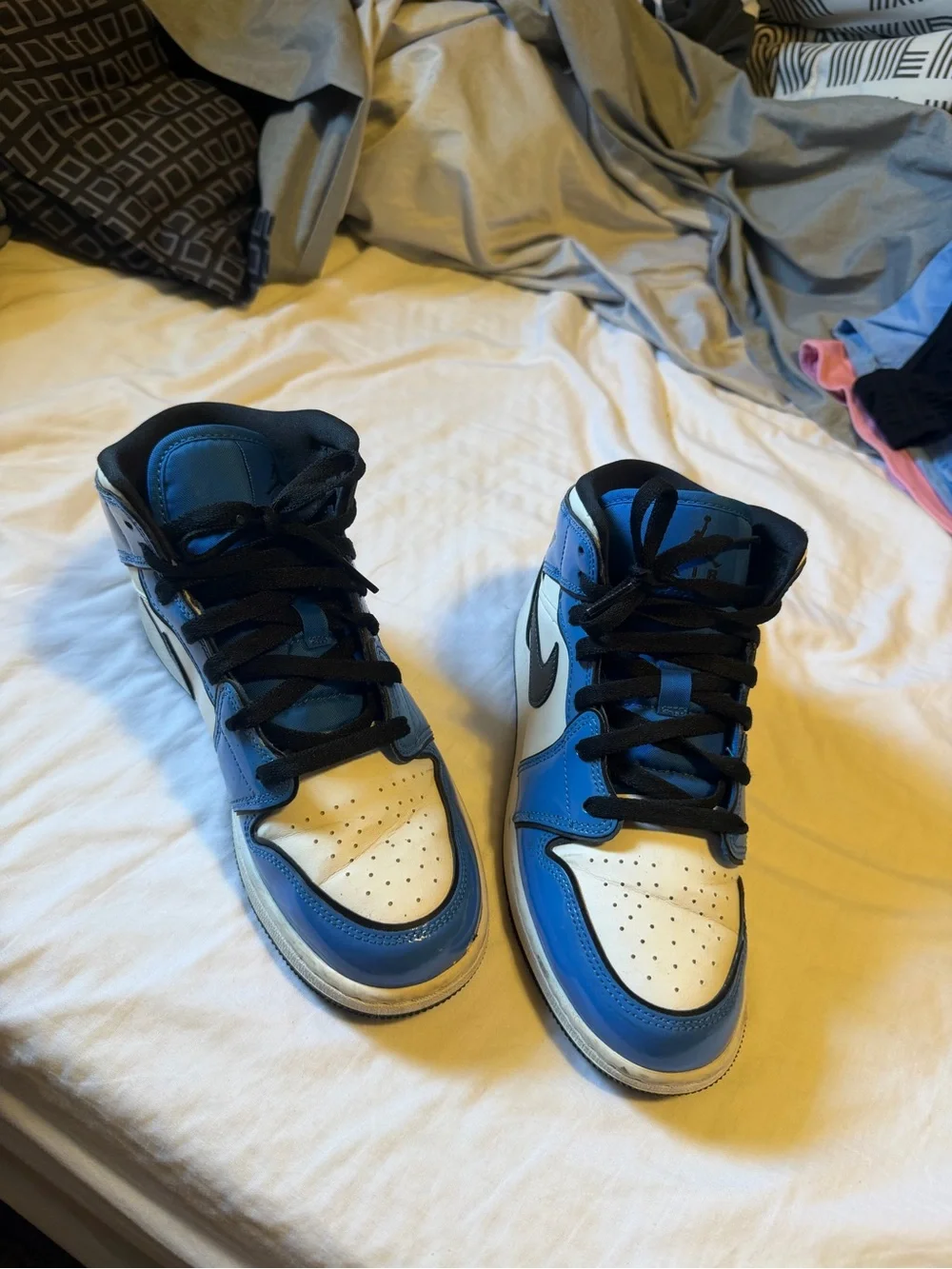 Jordan Kids Patent Blue White Black High-Top Sneakers